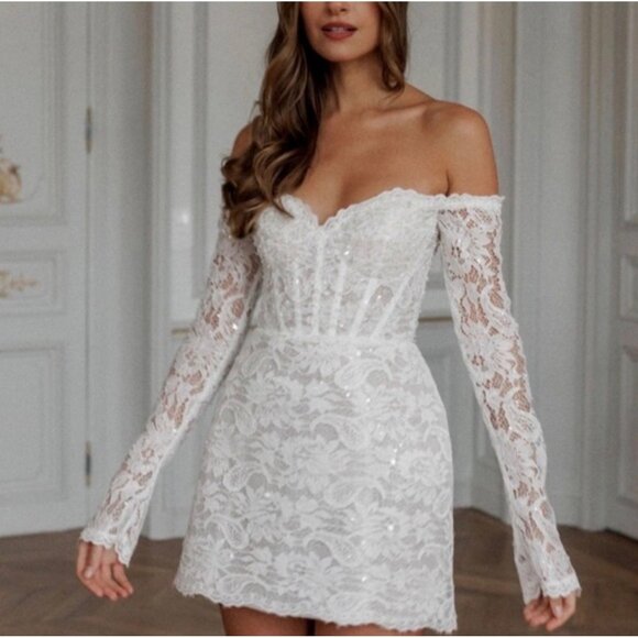 Rosie Etienne White Dress Size 8 Retails $700 - Picture 2 of 6